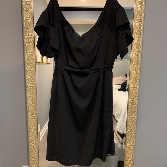 City chic off shoulder tie in front straight cut black dress. Never worn. - Picture 2 of 6